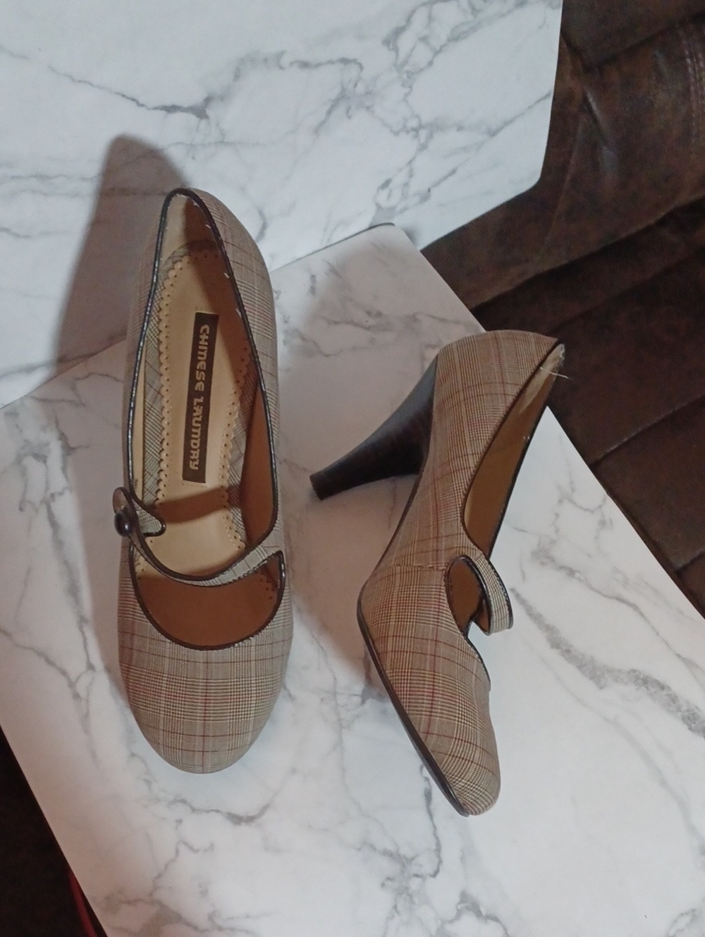 2/$50 Chinese Laundry Plaid Mary Jane Heels in Brown and Tan - Size 8.5